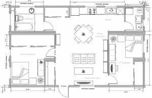 2 bed 1 bath apt flooor plan